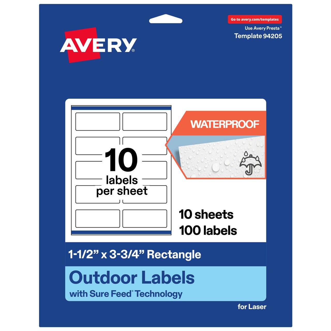 Avery Outdoor Waterproof Labels, 1.5" x 3.75" Rectangle